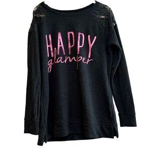 Arizona Jean Co. Happy Glamper Sweatshirt Peek Lace Shoulder XL